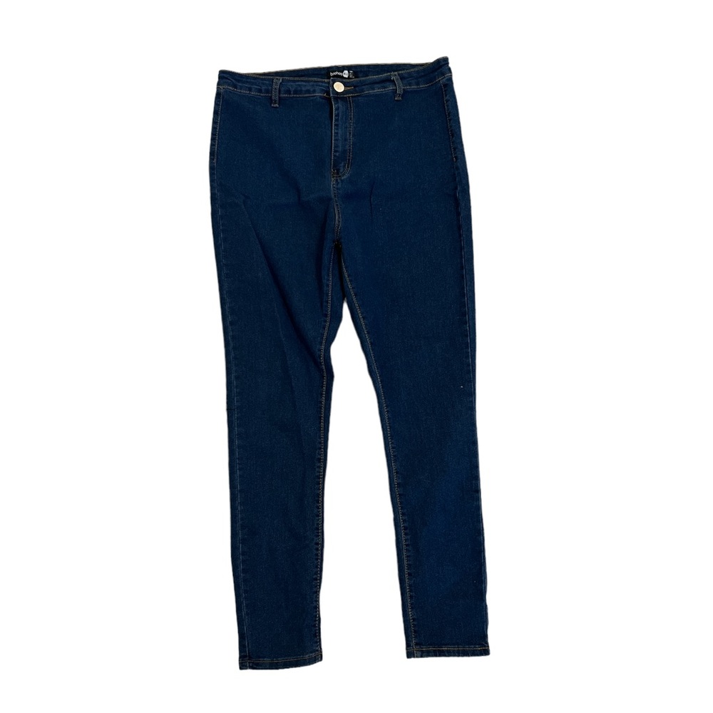Boohoo High Rise Dark Denim Skinny Jeans.